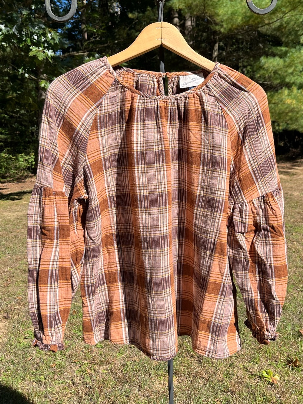 2019 Universal Thread Plaid Cotton Gauze Peasant Blouse Balloon Sleeves Boho